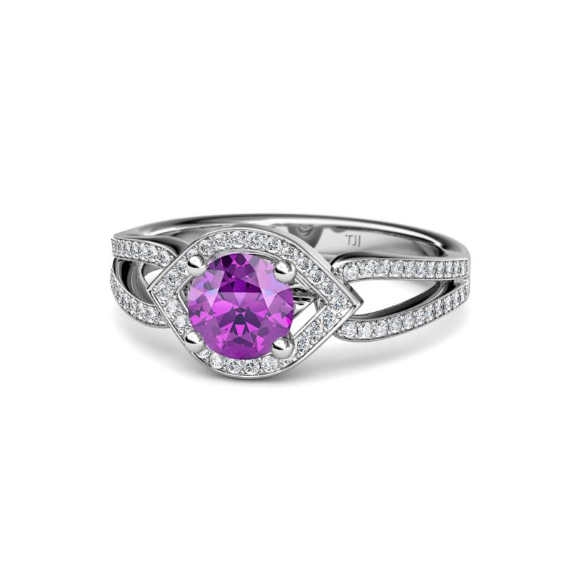 Liora Signature Amethyst and Diamond Eye Halo Engagement Ring 