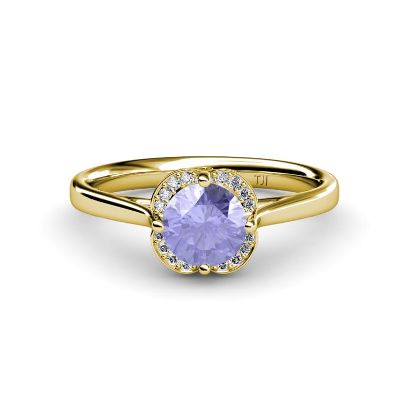 Myrna Round Tanzanite and Diamond Halo Engagement Ring 