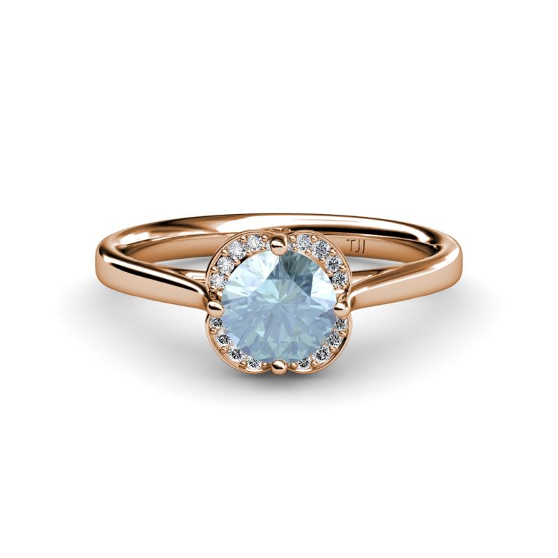 Myrna Round Aquamarine and Diamond Halo Engagement Ring 