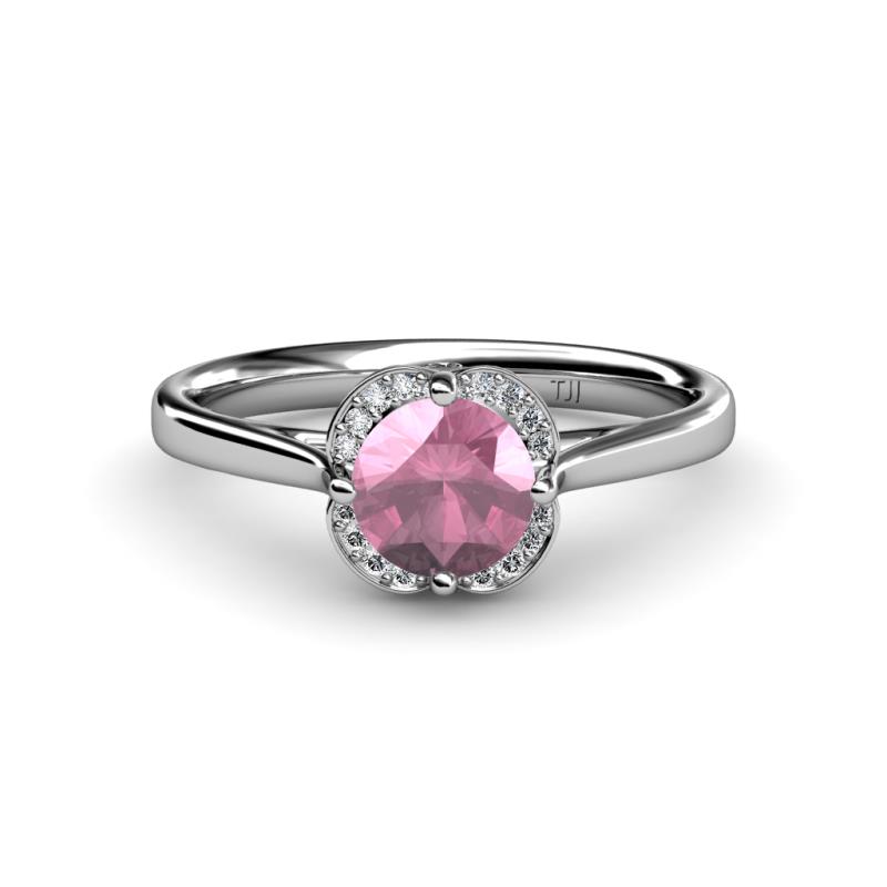Myrna Round Pink Tourmaline and Diamond Halo Engagement Ring 