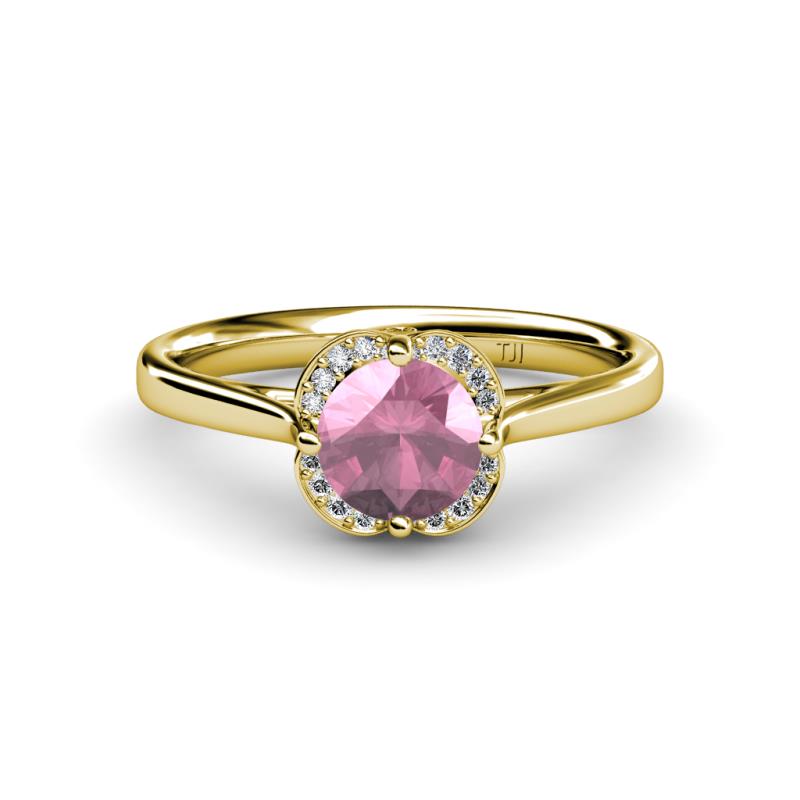 Myrna Round Pink Tourmaline and Diamond Halo Engagement Ring 