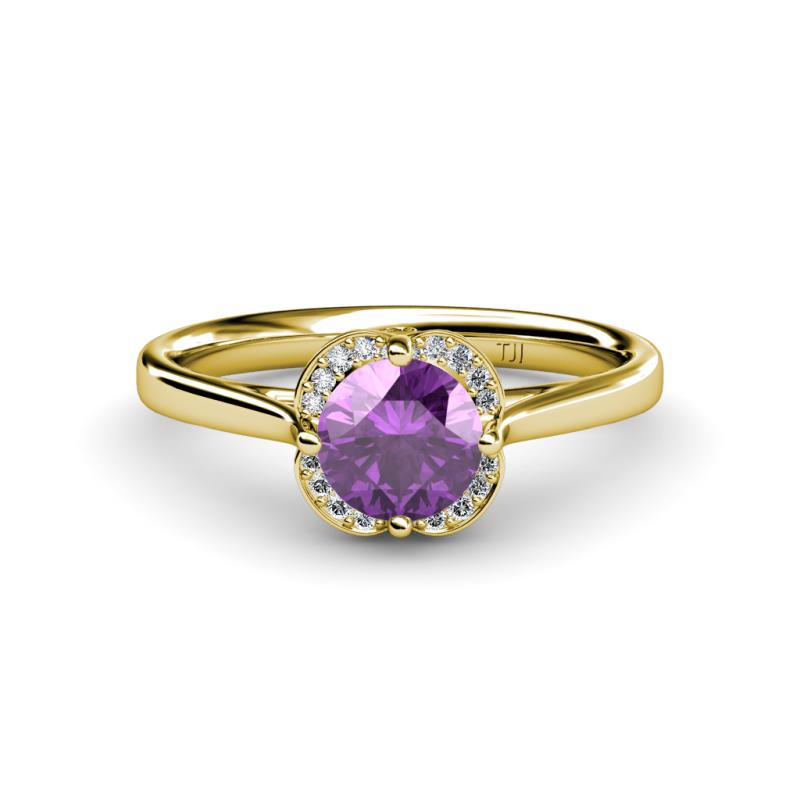 Myrna Round Amethyst and Diamond Halo Engagement Ring 