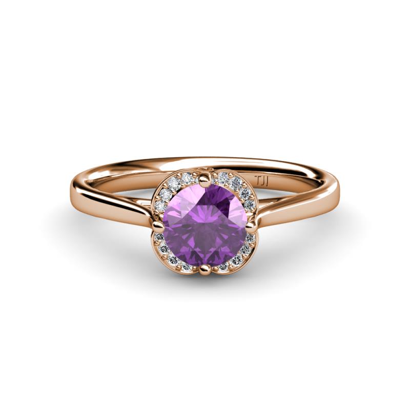 Myrna Round Amethyst and Diamond Halo Engagement Ring 