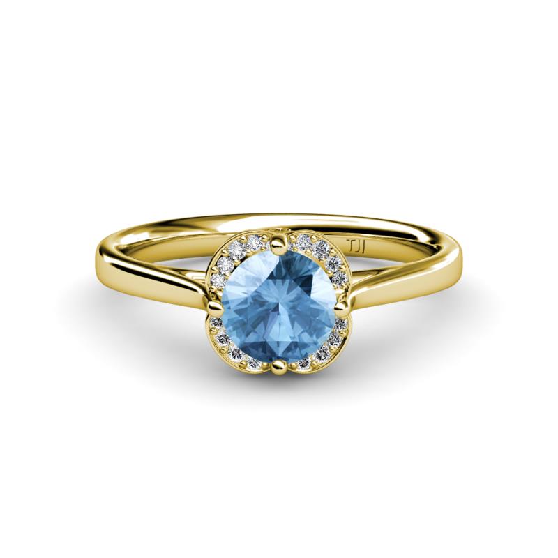 Myrna Round Blue Topaz and Diamond Halo Engagement Ring 