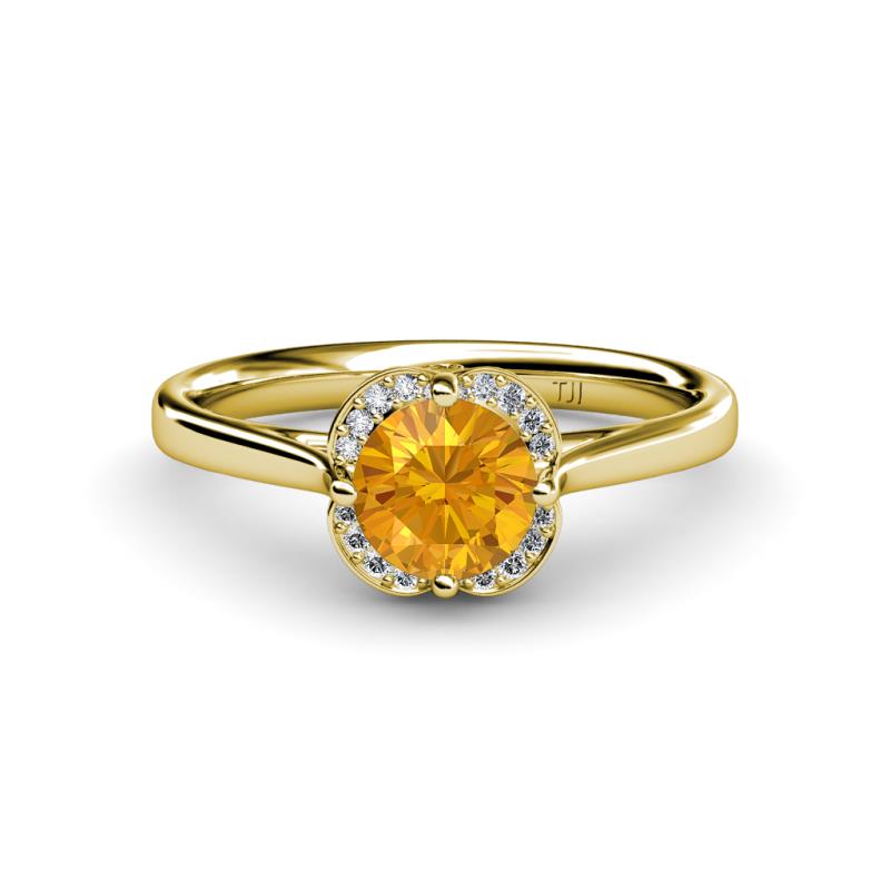 Myrna Round Citrine and Diamond Halo Engagement Ring 