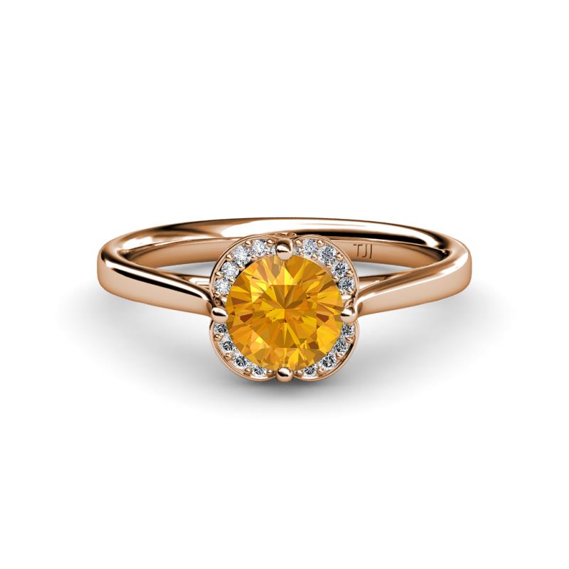 Myrna Round Citrine and Diamond Halo Engagement Ring 