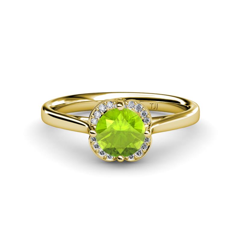 Myrna Round Peridot and Diamond Halo Engagement Ring 