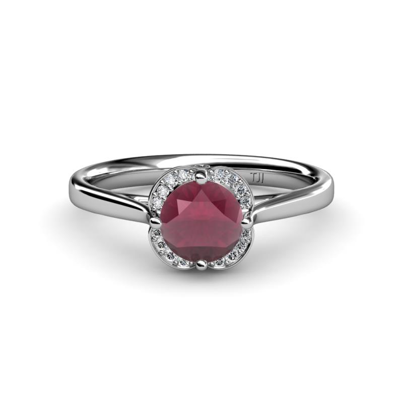 Myrna Round Rhodolite Garnet and Diamond Halo Engagement Ring 