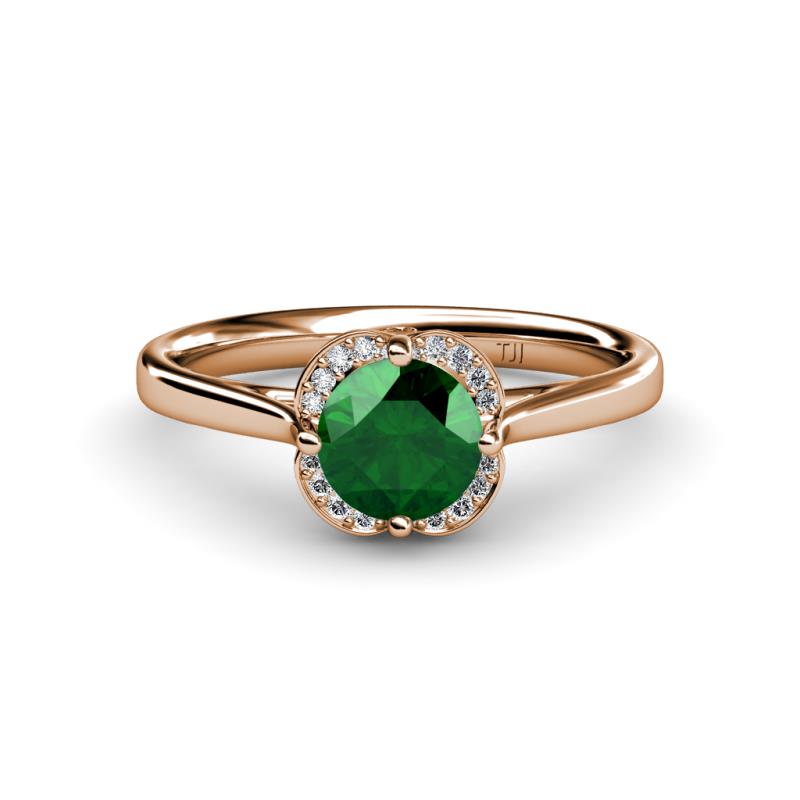 Myrna Round Emerald and Diamond Halo Engagement Ring 