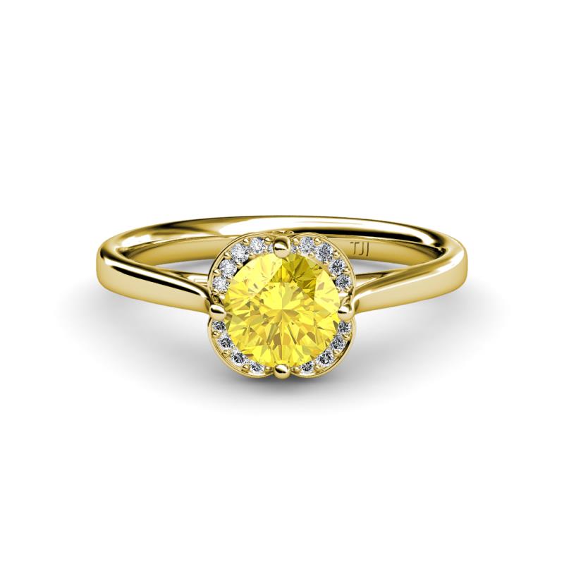 Myrna Round Yellow Sapphire and Diamond Halo Engagement Ring 