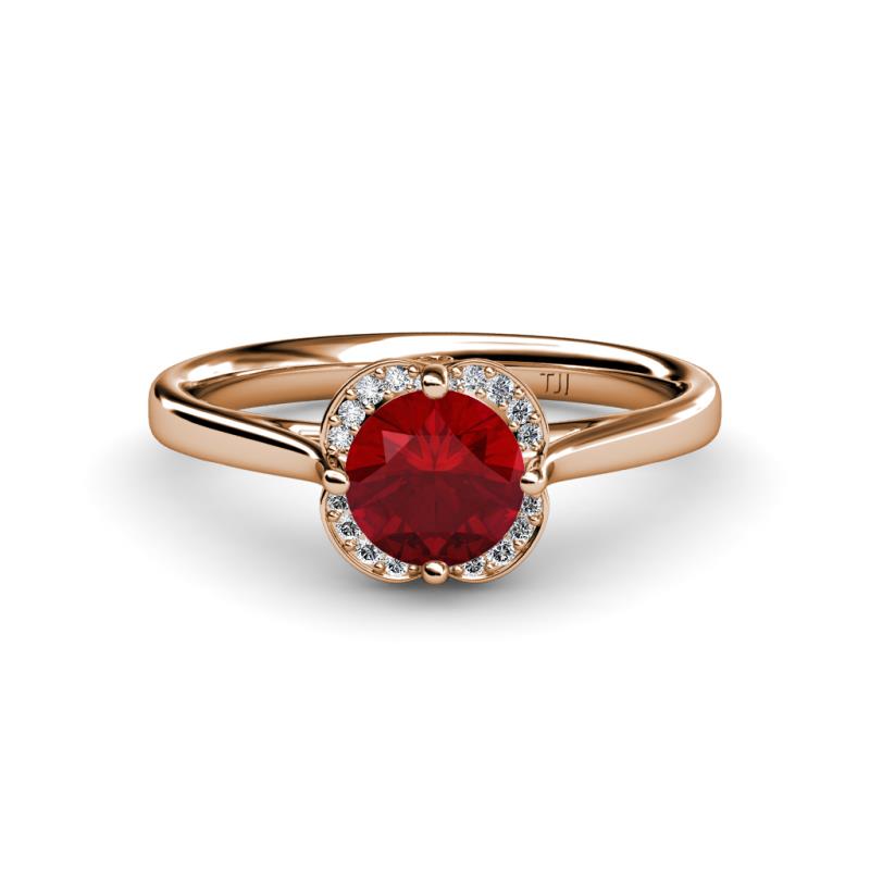 Myrna Round Ruby and Diamond Halo Engagement Ring 