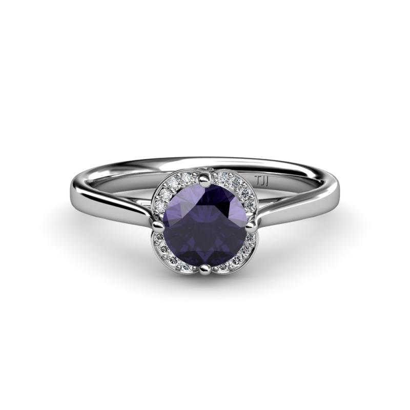 Myrna Round Iolite and Diamond Halo Engagement Ring 