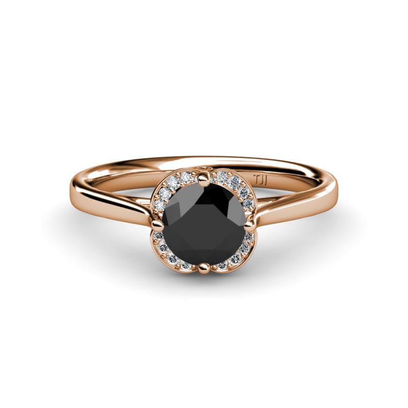 Myrna Round Black Diamond and Diamond Halo Engagement Ring 