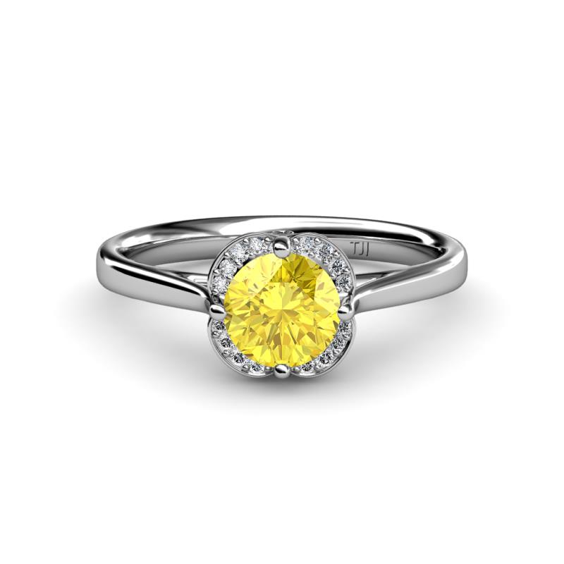 Myrna Round Yellow Sapphire and Diamond Halo Engagement Ring 