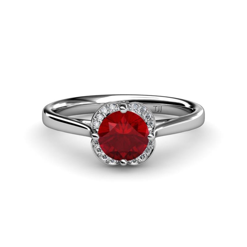 Myrna Round Ruby and Diamond Halo Engagement Ring 