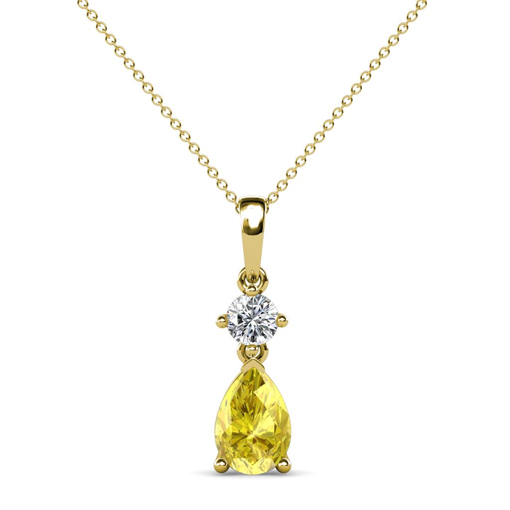 Zaila Pear Cut Yellow Sapphire and Diamond Two Stone Pendant 