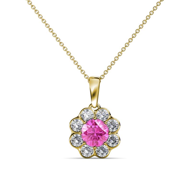 Urania 0.93 ctw Pink Sapphire (5.00 mm) and Lab Grown Diamond Floral Halo Pendant 