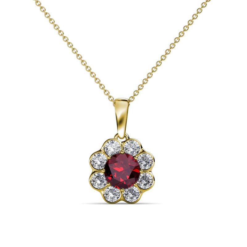 Urania 0.95 ctw Ruby (5.00 mm) and Lab Grown Diamond Floral Halo Pendant 