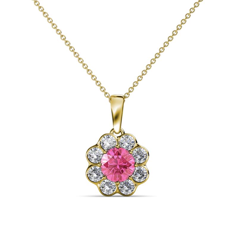 Urania Pink Tourmaline and Diamond Floral Halo Pendant 