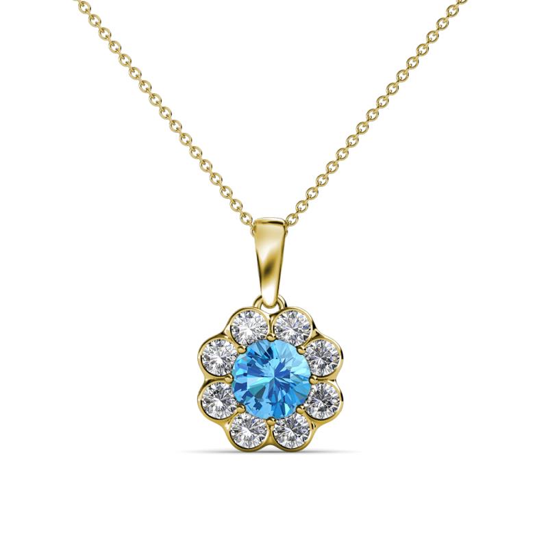 Urania Blue Topaz and Diamond Floral Halo Pendant 