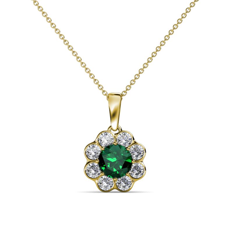 Urania Emerald and Diamond Floral Halo Pendant 
