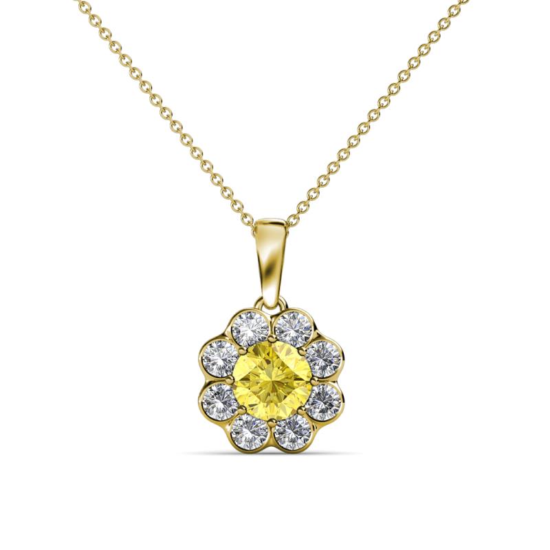 Urania Yellow Sapphire and Diamond Floral Halo Pendant 