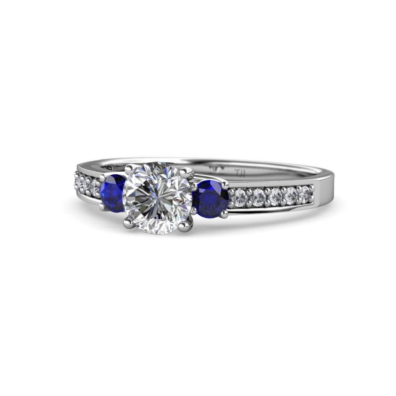 Dzeni Diamond and Blue Sapphire Three Stone Engagement Ring 