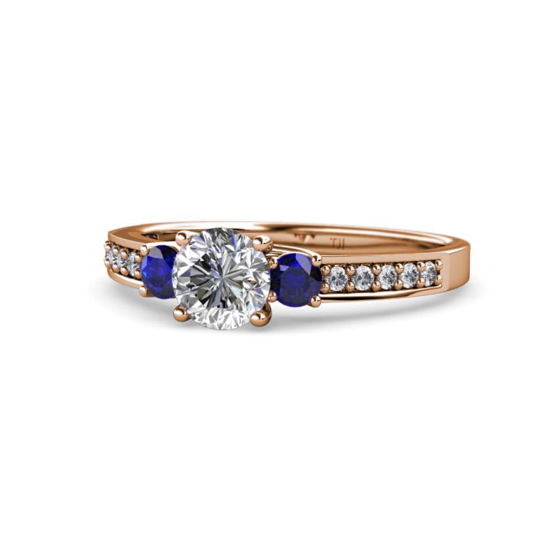 Dzeni Diamond and Blue Sapphire Three Stone Engagement Ring 