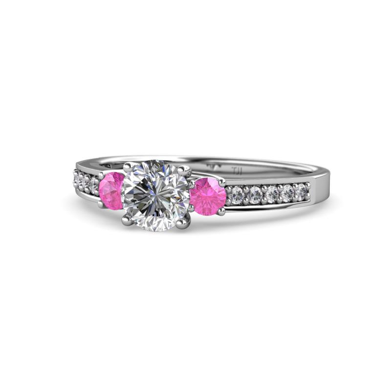 Dzeni Diamond and Pink Sapphire Three Stone Engagement Ring 