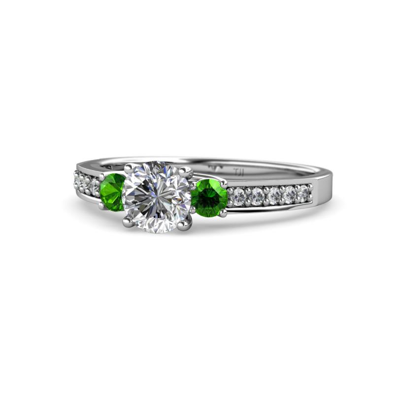 Dzeni Diamond and Green Garnet Three Stone Engagement Ring 