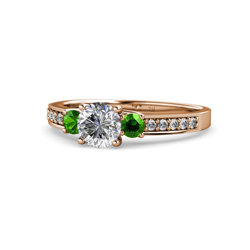 Dzeni Diamond and Green Garnet Three Stone Engagement Ring 
