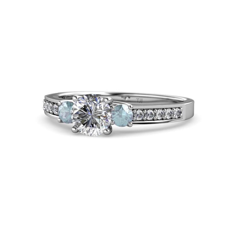 Dzeni Diamond and Aquamarine Three Stone Engagement Ring 