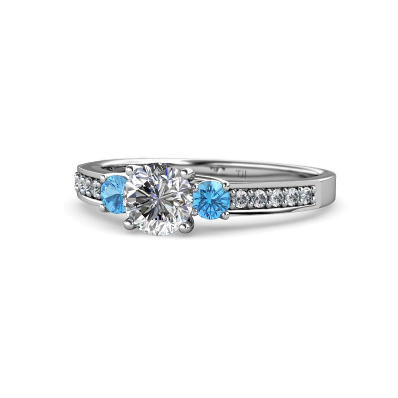 Dzeni Diamond and Blue Topaz Three Stone Engagement Ring 
