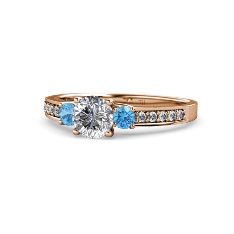 Dzeni Diamond and Blue Topaz Three Stone Engagement Ring 