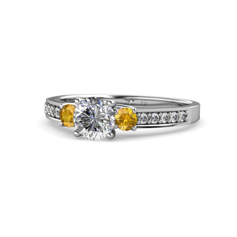 Dzeni Diamond and Citrine Three Stone Engagement Ring 