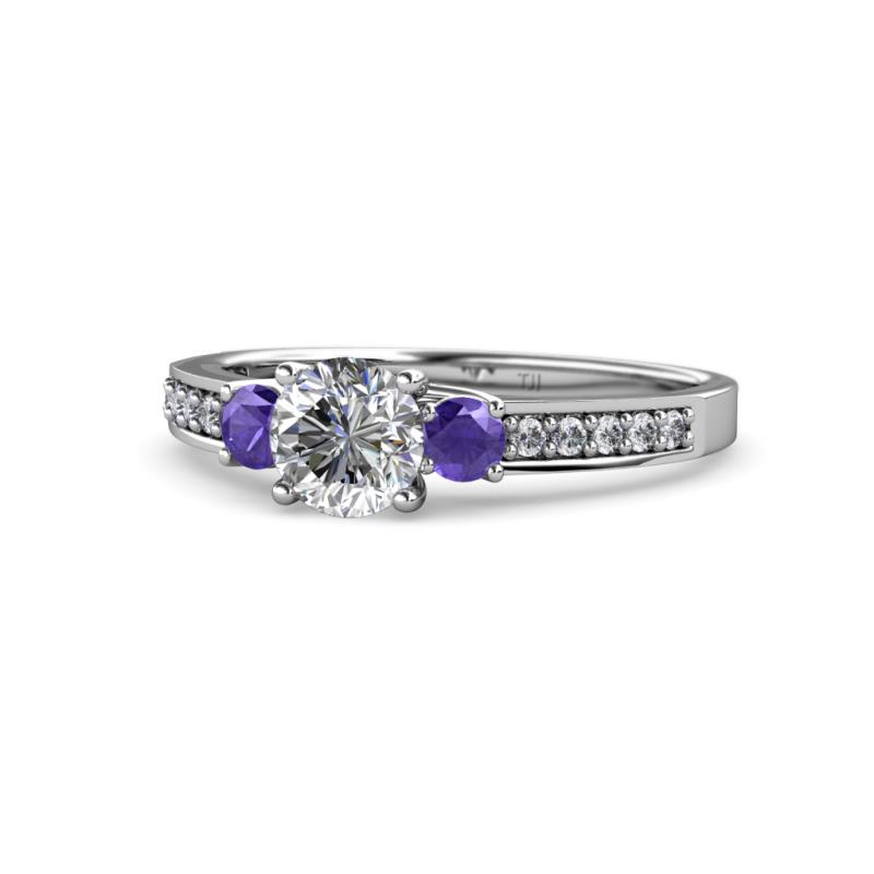 Dzeni Diamond and Iolite Three Stone Engagement Ring 