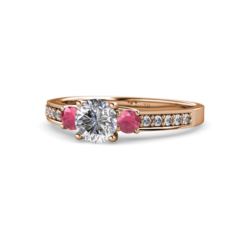 Dzeni Diamond and Rhodolite Garnet Three Stone Engagement Ring 