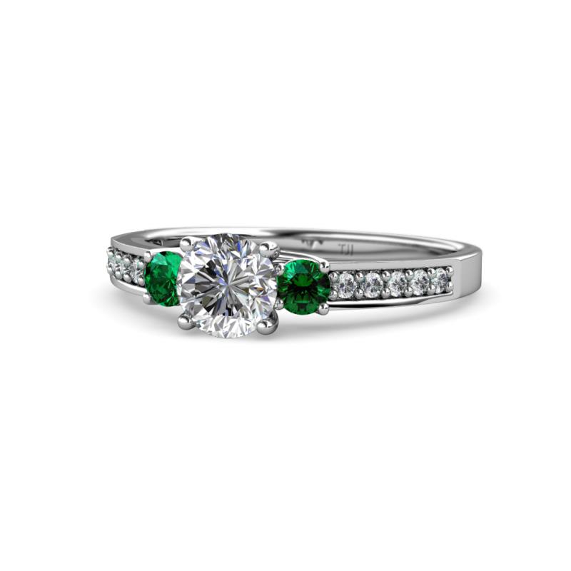 Dzeni Diamond and Emerald Three Stone Engagement Ring 