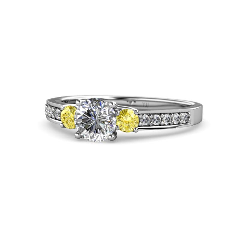 Dzeni Diamond and Yellow Sapphire Three Stone Engagement Ring 