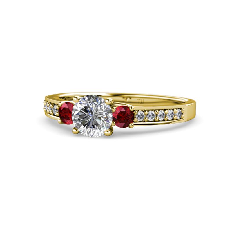 Dzeni Diamond and Ruby Three Stone Engagement Ring 