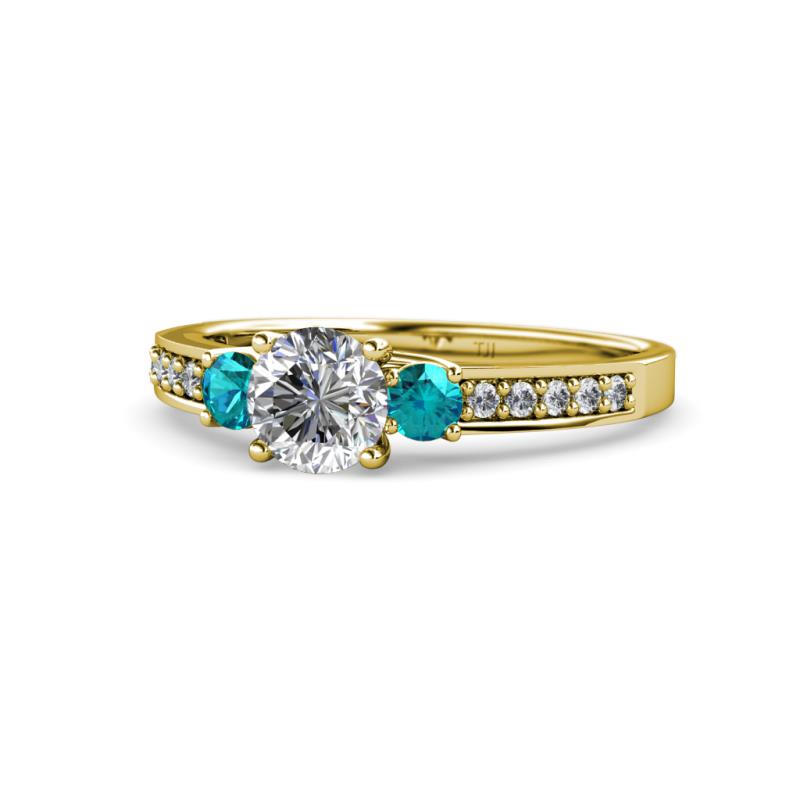 Dzeni Diamond and London Blue Topaz Three Stone Engagement Ring 