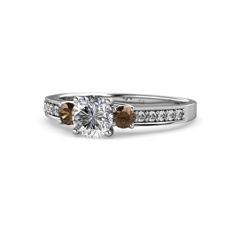 Dzeni Diamond and Smoky Quartz Three Stone Engagement Ring 