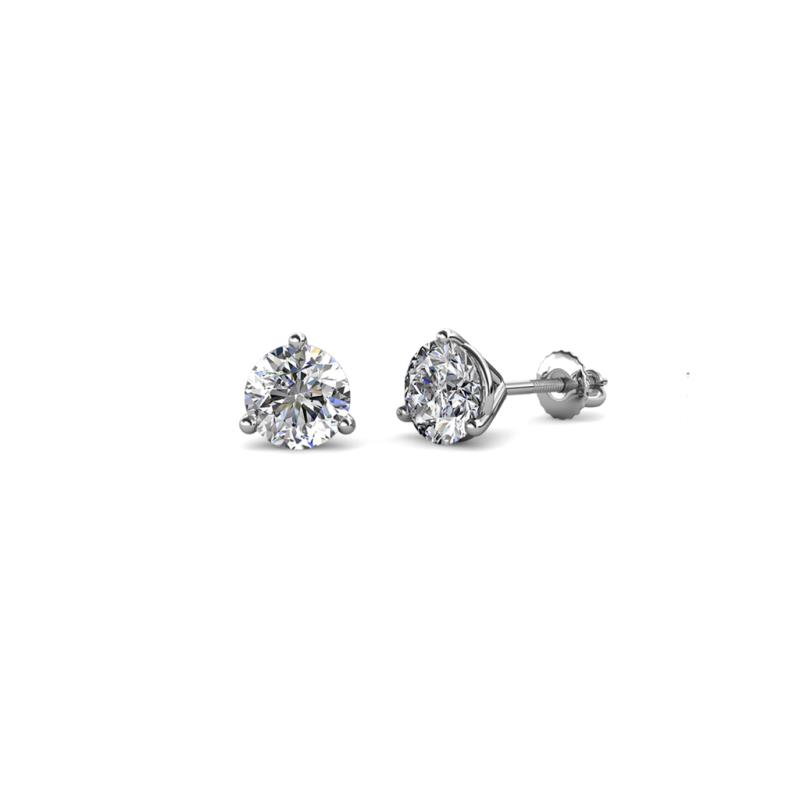 14K White Gold Three Prong Martini Style Stud Earrings (Mounting)