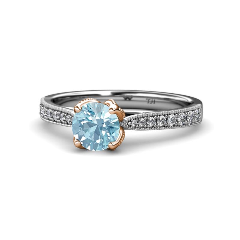 Aziel Desire Aquamarine and Diamond Solitaire Plus Engagement Ring 