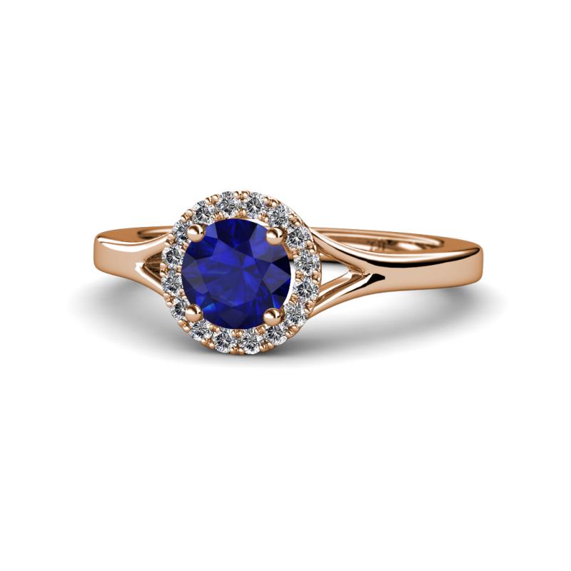 Lyneth Desire Blue Sapphire and Diamond Halo Engagement Ring 