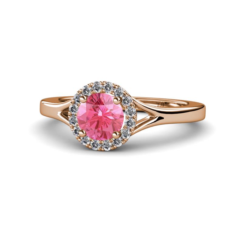Lyneth Desire Pink Tourmaline and Diamond Halo Engagement Ring 