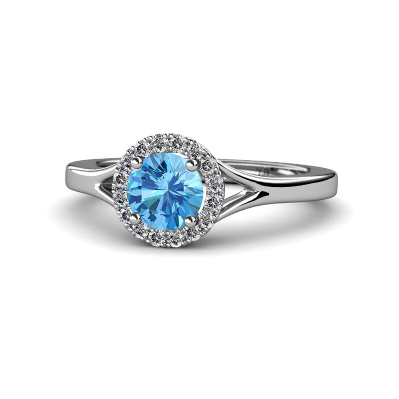 Lyneth Desire Blue Topaz and Diamond Halo Engagement Ring 