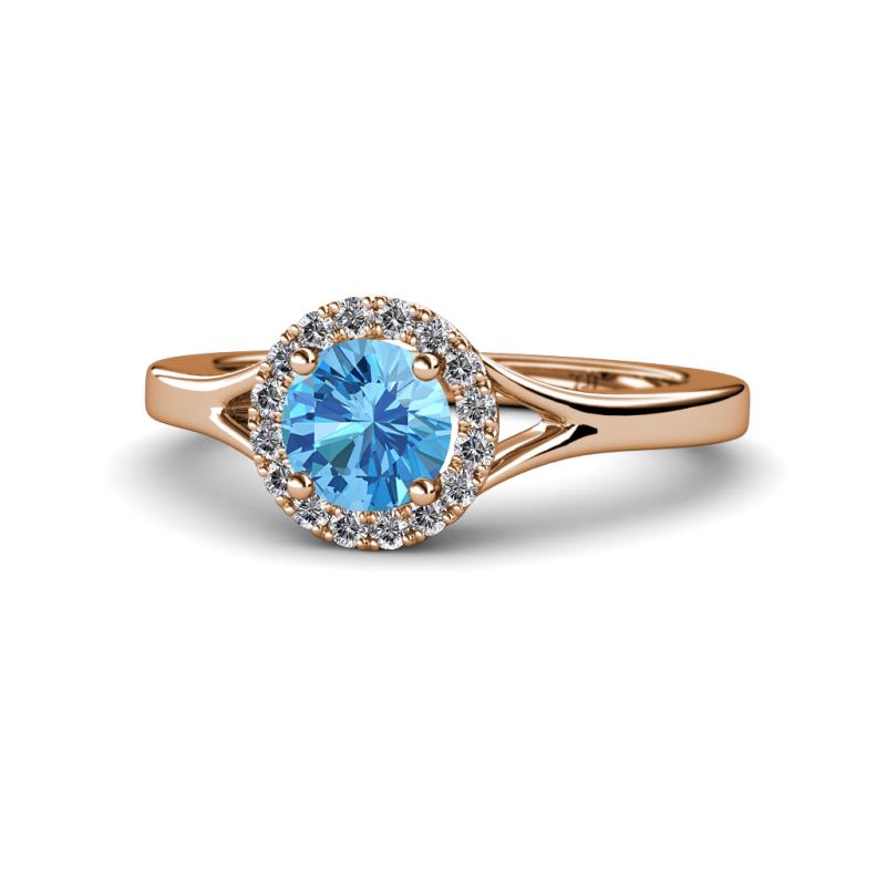 Lyneth Desire Blue Topaz and Diamond Halo Engagement Ring 