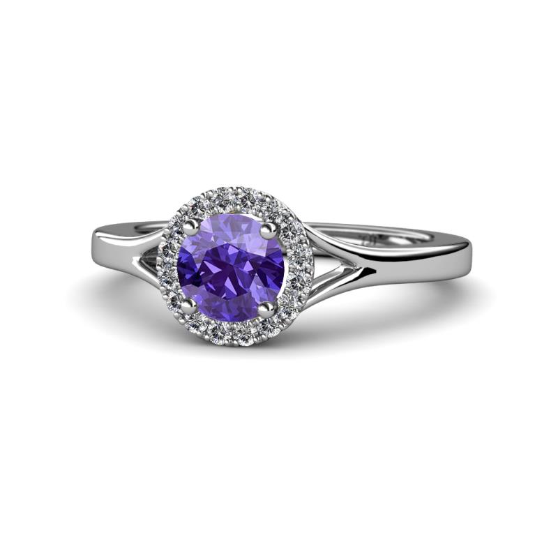 Lyneth Desire Iolite and Diamond Halo Engagement Ring 
