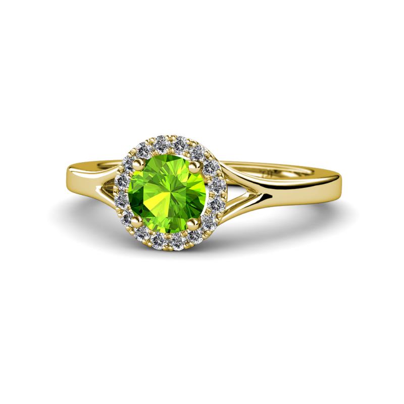 Lyneth Desire Peridot and Diamond Halo Engagement Ring 
